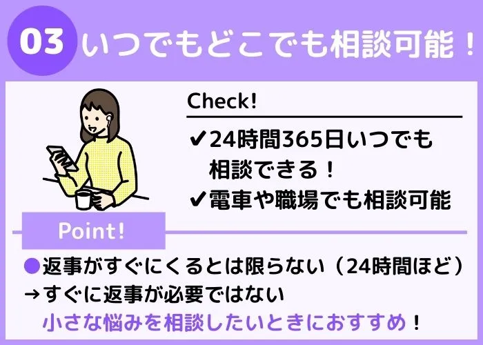 好きなタイミングで相談できる